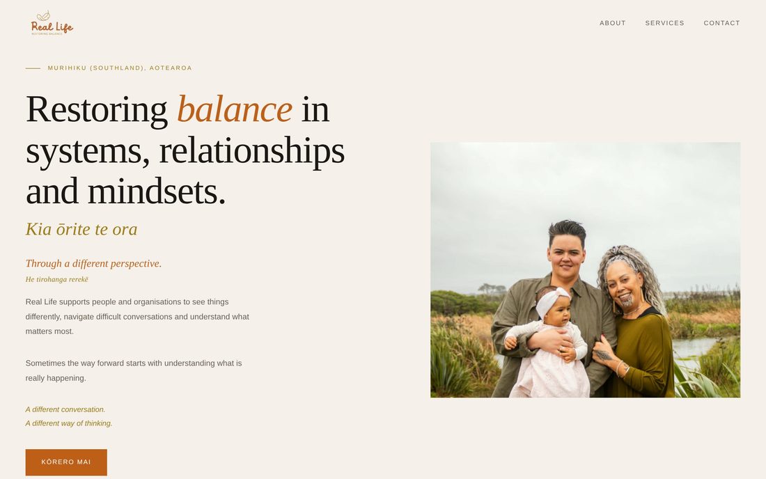 Real Life — Restoring Balance website, designed and built by TJ Design