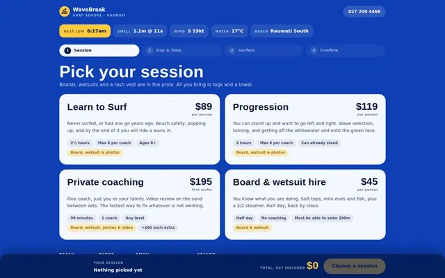 WaveBreak Surf — Bookings