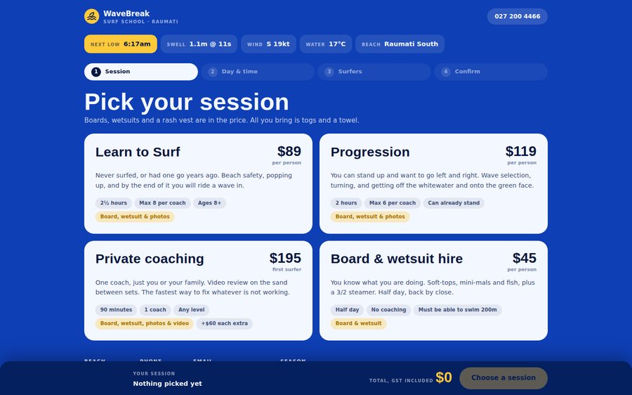 WaveBreak Surf — Bookings