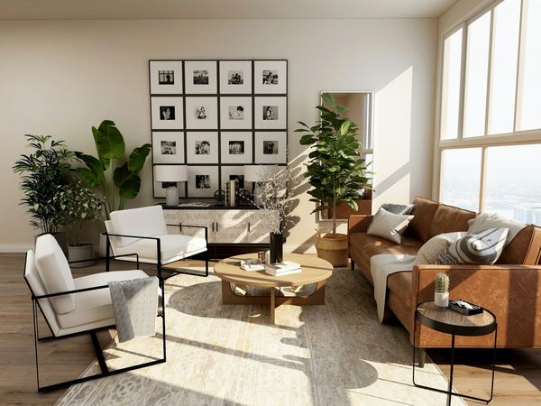 A sunny renovated lounge with large windows