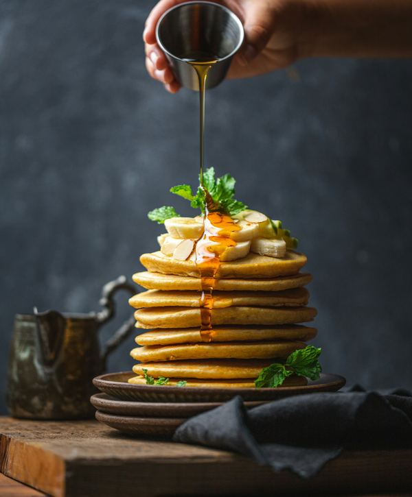 A stack of pancakes with syrup